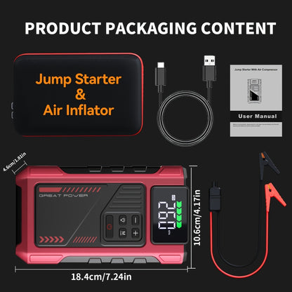 8000A Jump Starter with Air Compressor - 12V Portable Jump Box for Gas & Diesel Cars, USB Ports & LED Flashlight | Up to 8.0L Gas & 6.5L Diesel