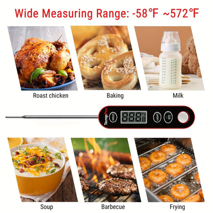 Instant Read Meat Thermometer – TempPro IC6030 Fast 3-Second Digital Kitchen BBQ Thermometer with 4.72" Foldable Probe & Backlit Display