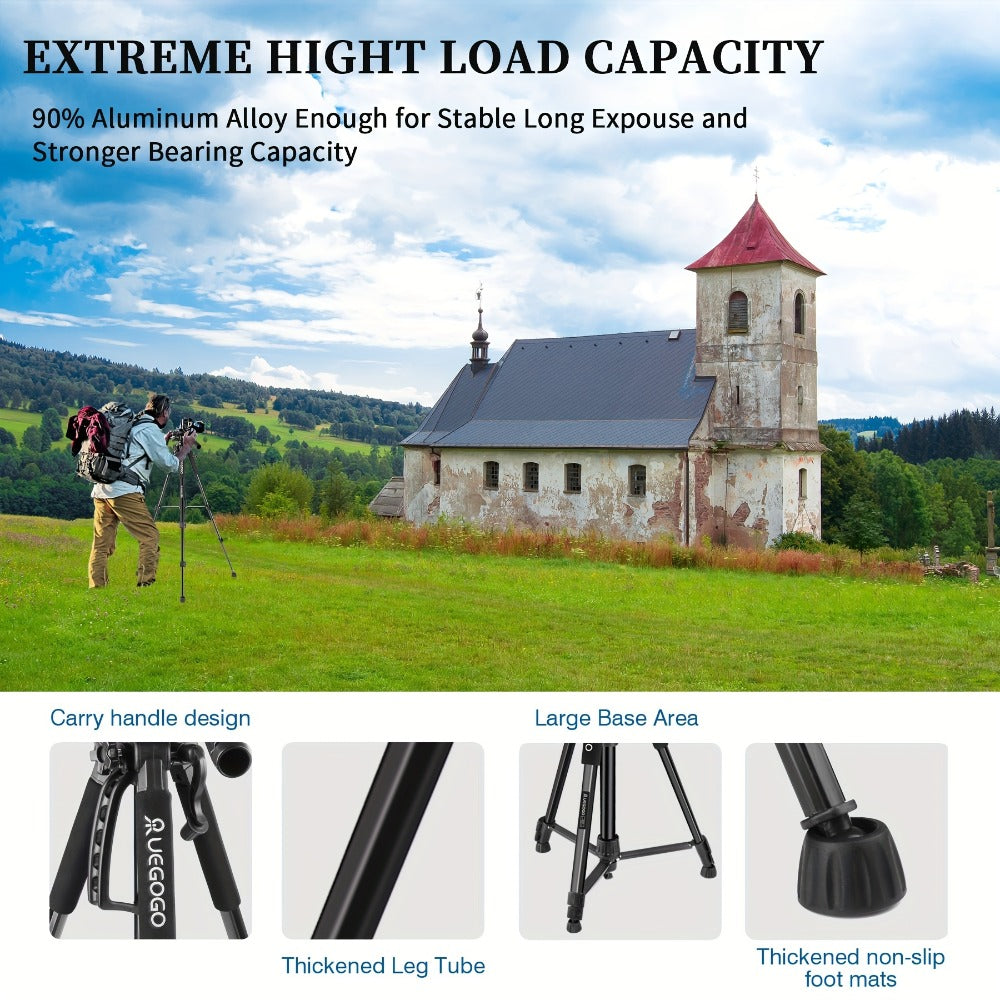Camera Tripod 5ft Heavy Duty for DSLR & Mirrorless with Phone Holder & Storage Bag – Portable Professional Video Stand for Photography, Vlogging, Streaming, YouTube & Travel