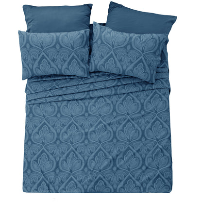 Bed Sheet Set 6-Piece Paisley Brushed Microfiber with 16-Inch Pocket and Six Size Families