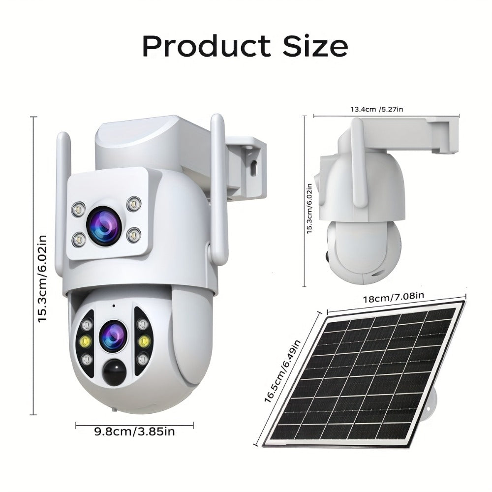 Solar PTZ Security Camera Dual Lens 1296P – 360° Outdoor WiFi Surveillance with Built-In Display, Color Night Vision, Two-Way Audio, Motion Detection & Rechargeable Battery by JOOAN