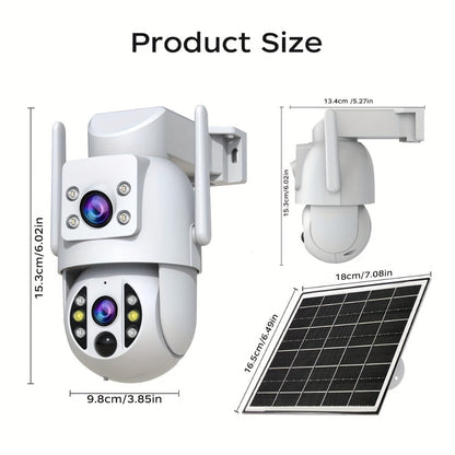 Solar PTZ Security Camera Dual Lens 1296P – 360° Outdoor WiFi Surveillance with Built-In Display, Color Night Vision, Two-Way Audio, Motion Detection & Rechargeable Battery by JOOAN