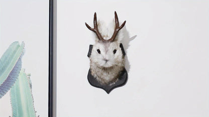 Jackalope Wall Mount Faux Taxidermy Rabbit Head with Antlers - Whimsical 3D Resin Animal Wall Art for Home