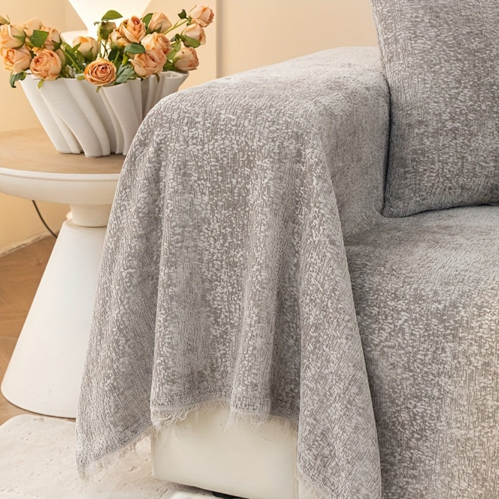 Sofa Cover 300 GSM Solid Chenille Throw with Fringe in Four Colors and Sizes from Single Seat to 71 x 150 Inches