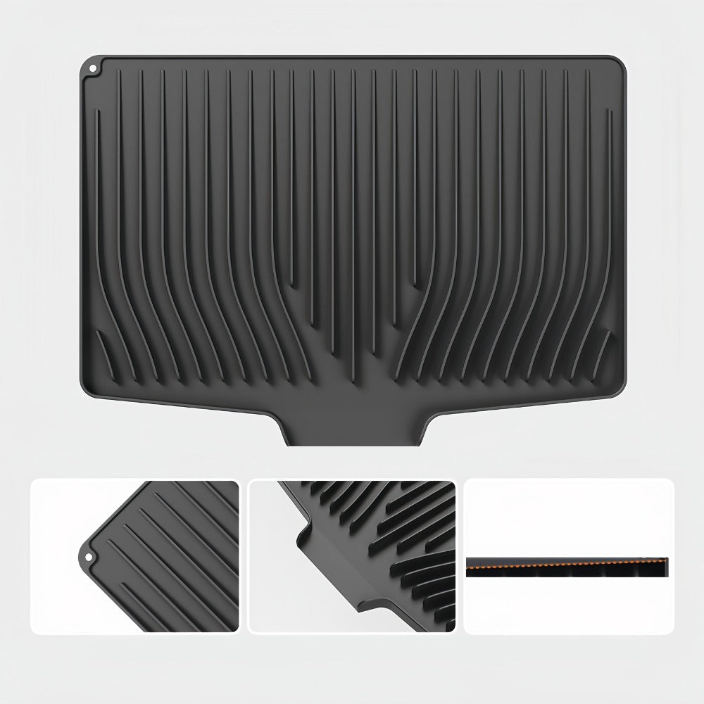 Kitchen Mat Set, 34.5x19-Inch Silicone Slope-Drain Drying Pads in Black or Gray, Single or 2-Piece Options