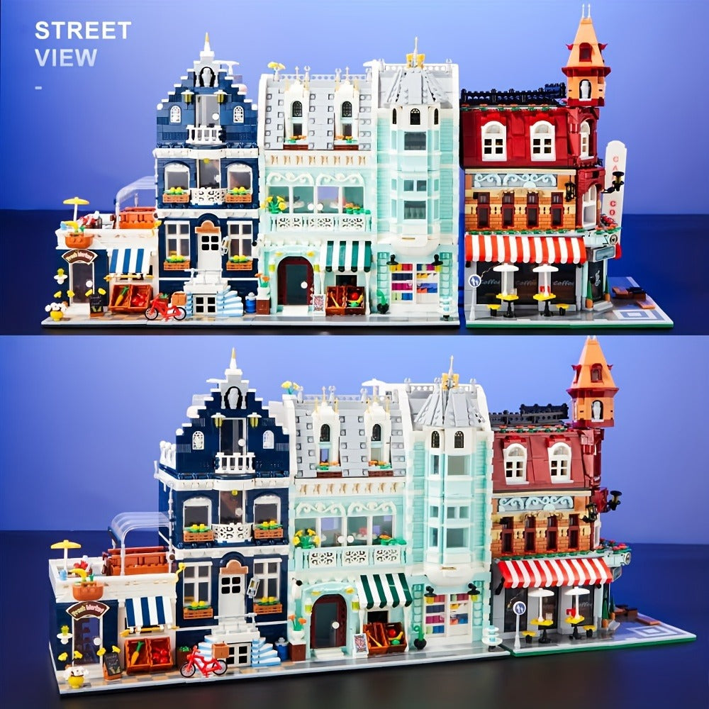 Modular European City Building Block Model Kit with Grocery Store or Market Street Checkout Options