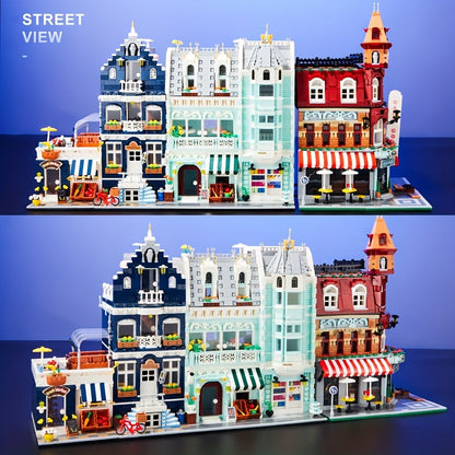 Modular European City Building Block Model Kit with Grocery Store or Market Street Checkout Options
