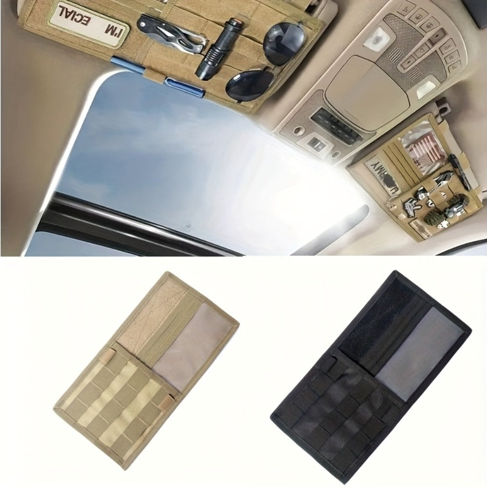 MOLLE Sunshade Storage Bag Large Waterproof Nylon Multi-Compartment – Sun Shade Organizer for Pickup Truck SUV RV – Beige / Black