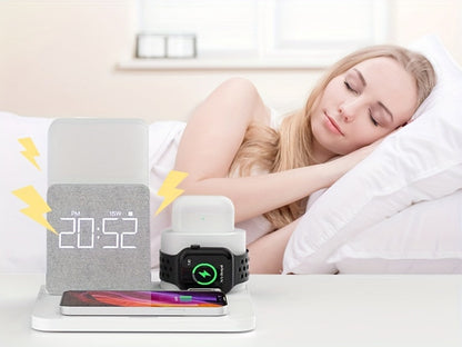 Wireless Charging Station, 3-in-1 Bedside Dock with Alarm Clock for iPhone and Samsung Galaxy Phones