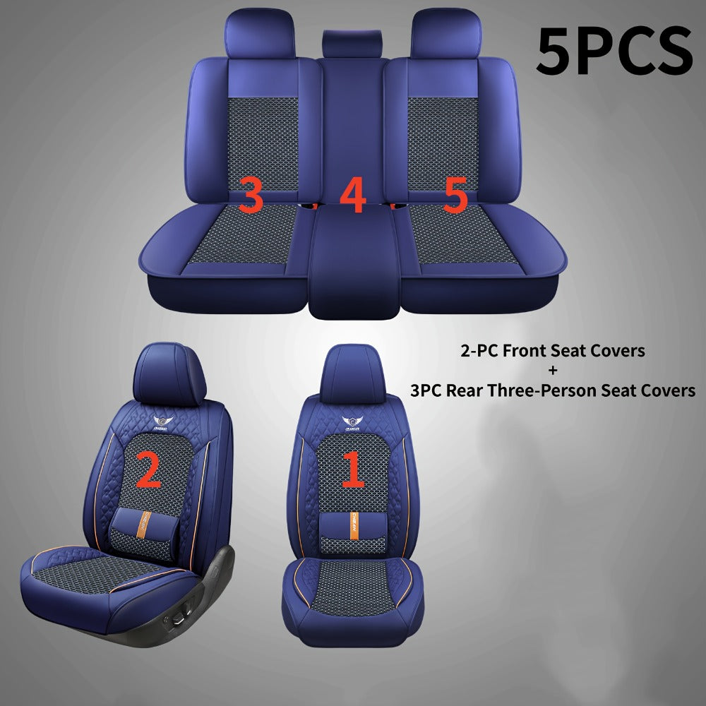 Car Seat Covers 3D Diamond-Embroidered Faux Leather with Two-Front or Five-Seat Set Options