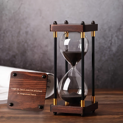 Sixty-Minute Decorative Glass Sand Timer with Wooden-Style Frame in Six Exact Color Configurations