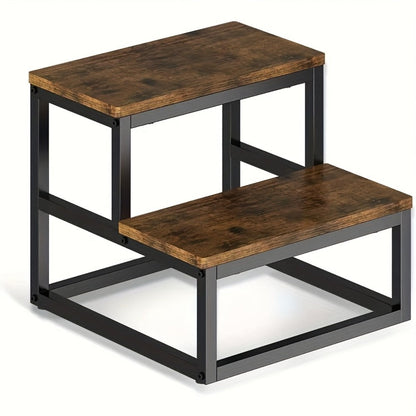 Fixed Two-Tier Metal Frame Step Stool, Approximately 15.7 x 15.7 x 13.2 Inches in Three Finishes