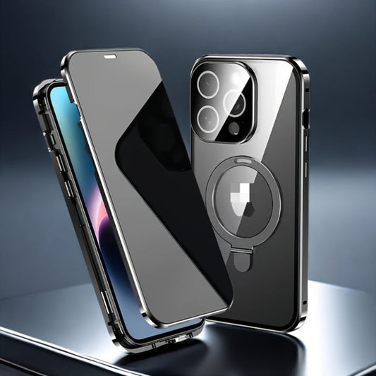 Phone Case Anti-Spy Double-Sided Tempered Glass Cover with Security Lock and Kickstand for iPhone 15 Series