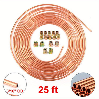 3/16" Brake Line Tubing Kit – Copper Nickel 25ft with 32 Fittings & Stainless Steel Clamps | Brake Line Repair Kit for American Cars & Most Vehicles | 2pcs or 34pcs Set