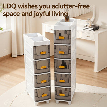 Storage Cabinet Slim PP Drawer Tower with Wheels, Pull-Out Bins and Three, Four or Five Layers