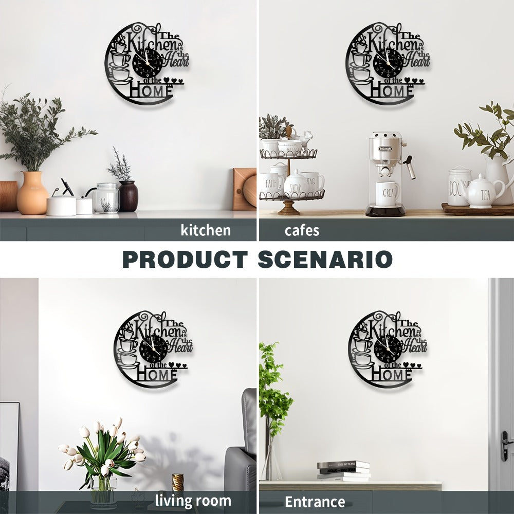 Coffee-Themed Vinyl Record Wall Clock with Cutout Lettering and Standard or LED Light Configuration