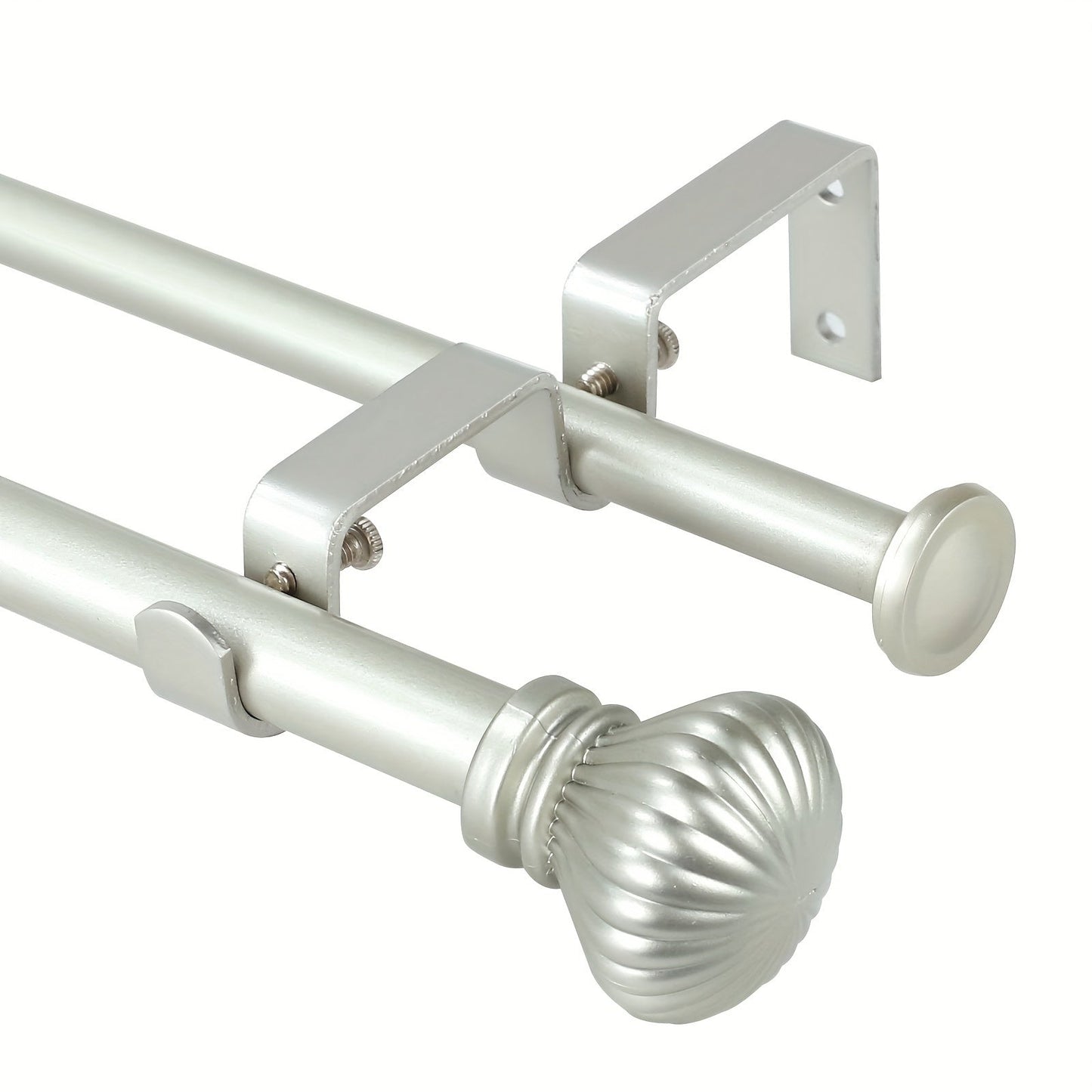 Double Curtain Rod Set with Fluted Ball Finials, Dual Brackets and 28–48 or 84–120 Inch Options