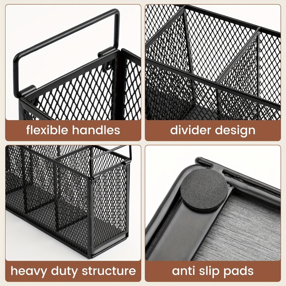 Utensil Kitchen Organizer with Four Mesh Compartments and Removable Diatomaceous Earth Base Insert