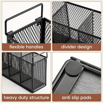Utensil Kitchen Organizer with Four Mesh Compartments and Removable Diatomaceous Earth Base Insert