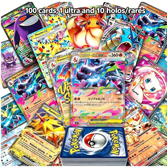 Pokemon Card Bundle 100 or 200 PCS – Confirmed Ultra Rare Pull + 10X Holo & Reverse Holo Cards | Authentic Pokemon TCG Lot Gift Set for Kids Fans & Collectors