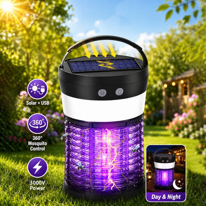 Solar and USB-C Insect Zapper Lantern with 3000V Grid, Dual UV Labels and Three Lighting Modes