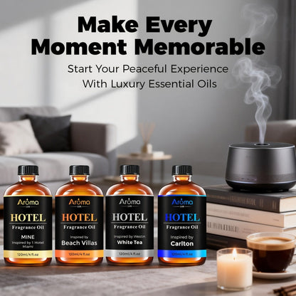 Essential Oil Hotel Fragrance 120ml with White Tea, CapriBreeze, MINE, Beach Villas or R-C Hotel Scents
