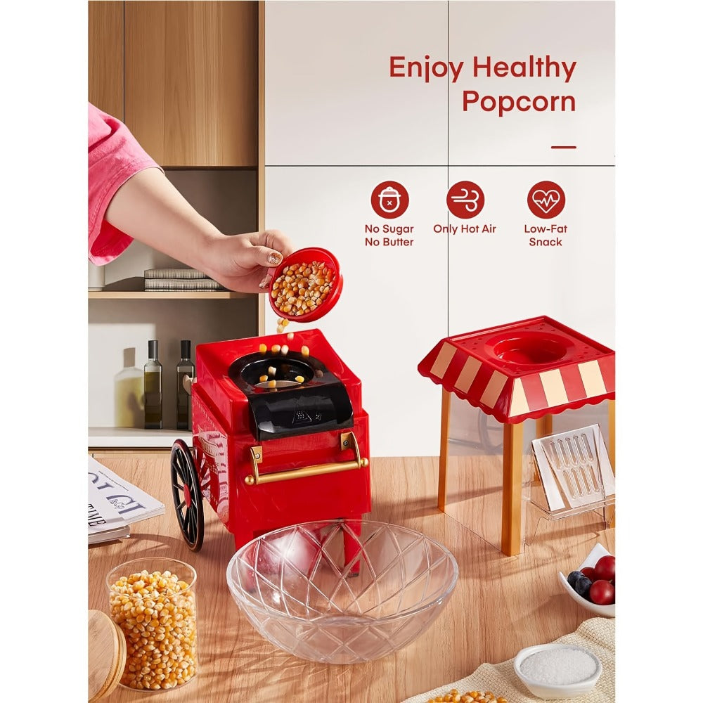 Carnival Cart Hot Air Popcorn Maker in Red with Single On-Off Switch and Compact Countertop Design