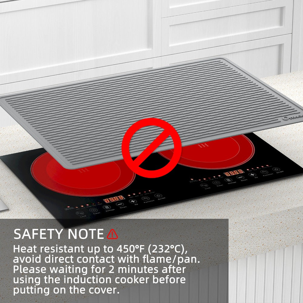 Kitchen Mat, 30x21-Inch Silicone Stove Cover and Counter Drying Pad in Gray or Black with Striped Surface