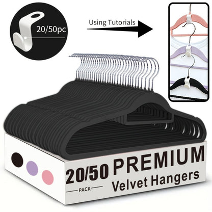 Non-Slip Velvet Hangers with 360° Rotating Hook & Hanger Buckles – Space Saving Closet Organizer Set (50pcs or 20pcs)