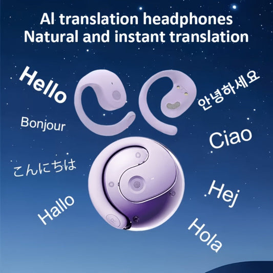 100 Language Real-Time Translation TWS Earphones Coconut Ball Pendant Wireless Earbuds Conference Recording Noise Canceling Mic Touch Control Fast Charging Type-C Free Lanyard for Travel Business