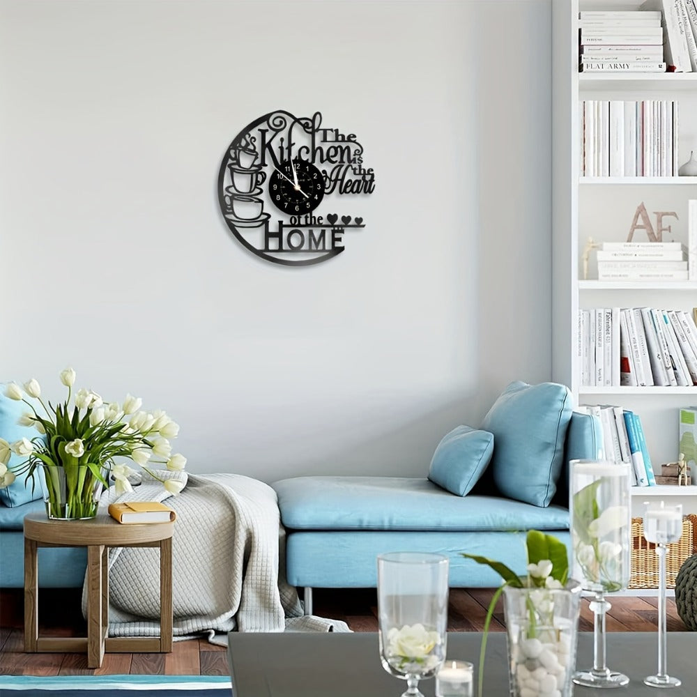 Coffee-Themed Vinyl Record Wall Clock with Cutout Lettering and Standard or LED Light Configuration