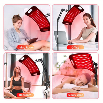 Curved Red and Near-Infrared LED Light Panel with 15 x 8.6-Inch Head, Adjustable Floor Stand and Articulating Arm