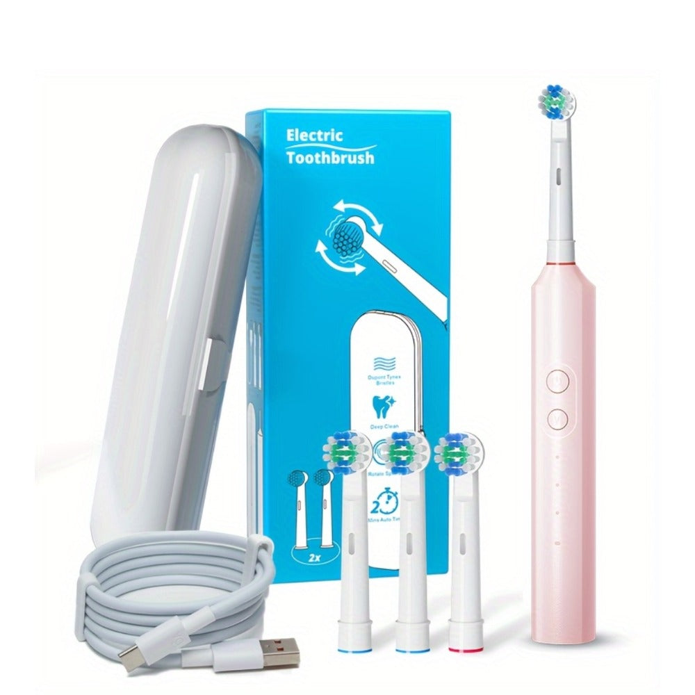 Electric Toothbrush with Three Modes, Four Round Brush Heads, 600mAh Battery, Smart Timer and IPX7 Rating