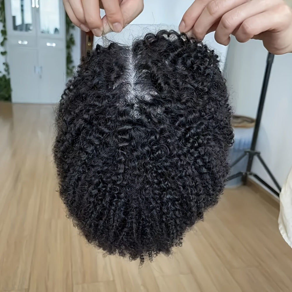 Lace Front Wig Kinky-Curly Human Hair, 8-26 Inch Natural Black with 4x4 Closure and 150% Density