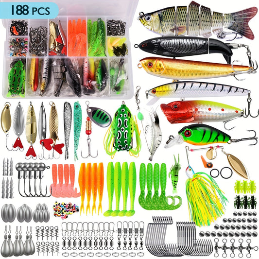 Fishing Lures Kit 78/106/188/361pcs Complete Freshwater Tackle Set with Spoon Lures Soft Plastic Worms Crankbaits Jig Hooks Tackle Box for Bass Trout Salmon Beginners and Experienced Anglers