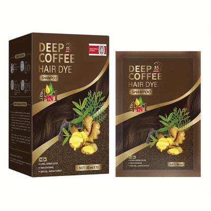 Hair Color Shampoo Sachets 10-Pack with Black, Deep Coffee, Coffee and Chestnut Brown Shade Options