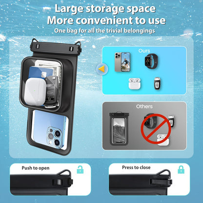 Waterproof Phone Pouch 2-Pack Double Layer Black & Cyan – PVC Dry Bag for Swimming, Rafting & Water Sports, Fits Up to 7.5", Dual Compartment with Adjustable Lanyard & Double Hook for Kayaking, Beach & Camping