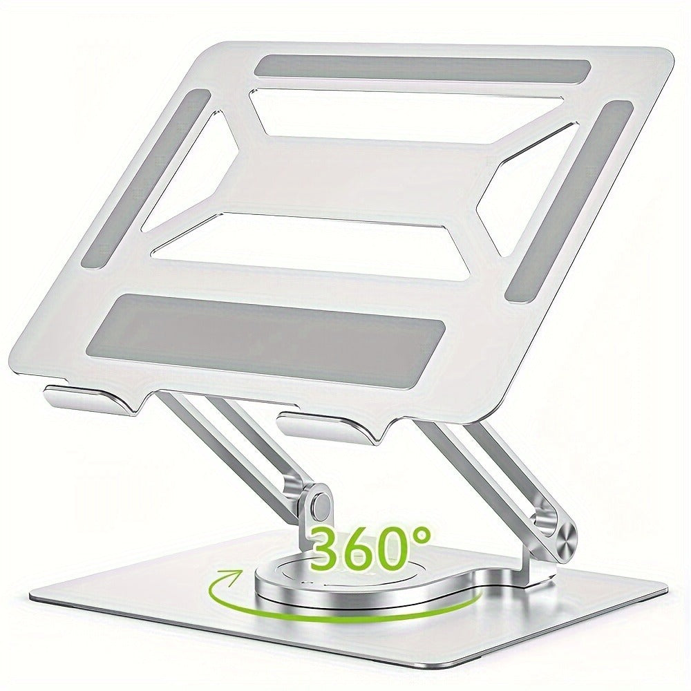 Rotating Laptop Stand with 360-Degree Swivel Base, Foldable Metal Riser in Silver or Black