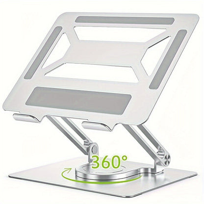 Rotating Laptop Stand with 360-Degree Swivel Base, Foldable Metal Riser in Silver or Black