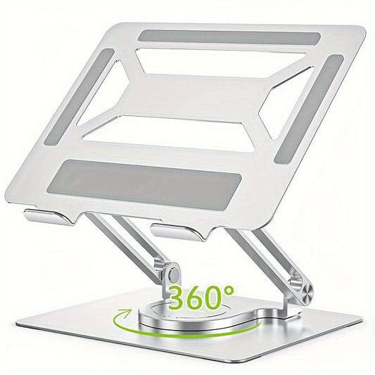 Adjustable Ergonomic Laptop Stand, 360° Rotating Base, Foldable Iron Desk Stand for MacBook Pro/Air & Notebooks up to 17 Inch, Portable Workspace Enhancer – Silver/Black