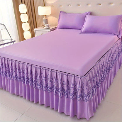 Macrame Lace Bed Skirt Set 3pcs – Double Layer Non-Slip Bed Skirt with 2 Pillowcases All Seasons Twin Full Queen King