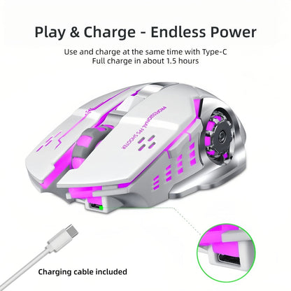 Wireless Gaming Mouse RGB Rechargeable T-WOLF 2.4GHz Ergonomic Large Mouse for PC Laptop Tablet Mac Chromebook Adjustable DPI Quiet Click Work Gaming Study Back to School Gift
