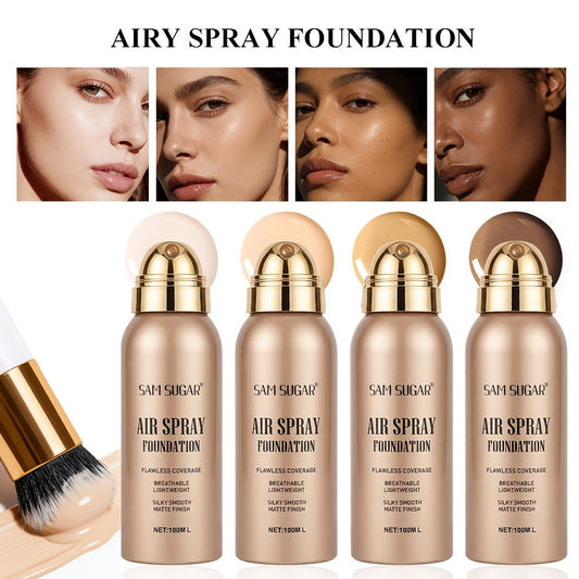 Waterproof Matte Foundation Spray Powder with Brush Set for Women - Sweat-Proof Long-Lasting Full Face Coverage Natural Finish Oil Control, 3 Shades for All Skin Types
