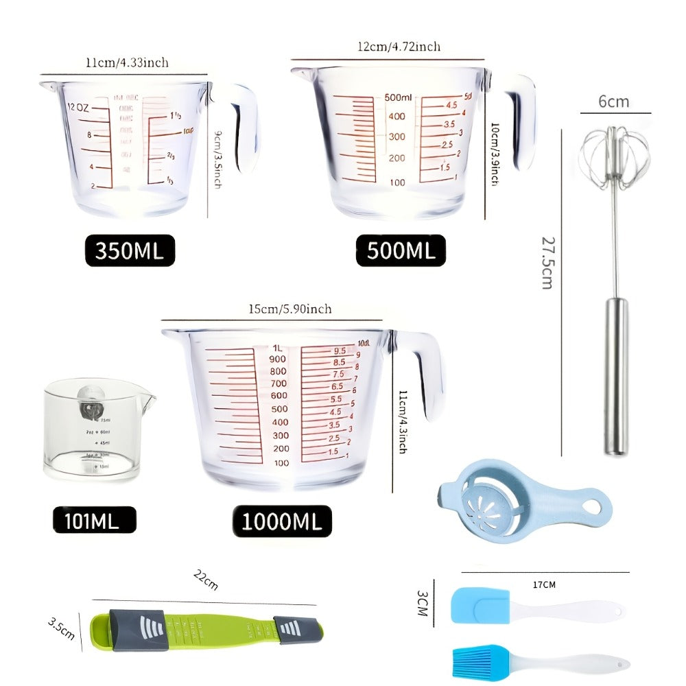 Clear Glass Measuring Cup Bundle with Four- or Nine-Piece Options, Pour Spouts, Handles and Baking Accessories