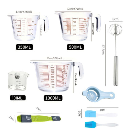 Clear Glass Measuring Cup Bundle with Four- or Nine-Piece Options, Pour Spouts, Handles and Baking Accessories