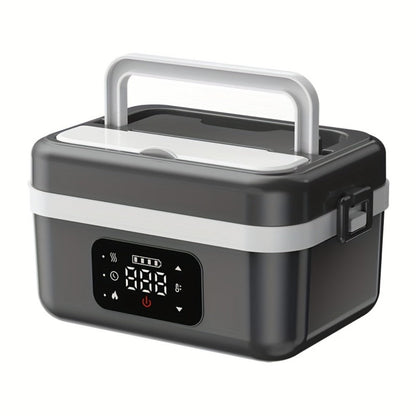 Wireless Heated Lunch Box 8000mAh Battery Powered - 60W Electric Food Warmer 1L Stainless Steel with Smart Timer 8 Settings and Power Bank Function, Portable Lunch Heater for Office Car Truck and Travel, BPA-Free with Fork Spoon and Insulated Bag
