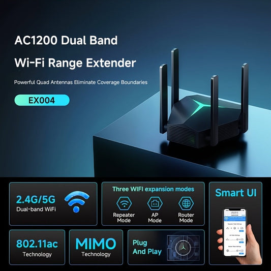 1167Mbps WiFi Repeater Single to Dual Band Converter - Wall-Penetrating Signal Booster Extender, 2.4G & 5G Simultaneous, 802.11ac Plug-In Design, Upgrades Single Band Router to Dual Band
