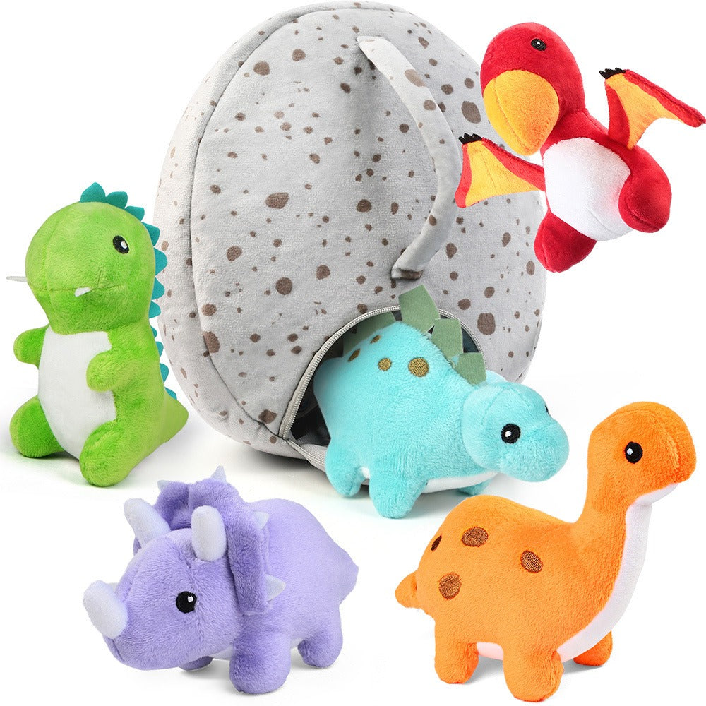Plush Toy – Five-Pack Mini Dinosaur Set with 5–6-Inch Dinos and Green Egg Carrying Case for Display
