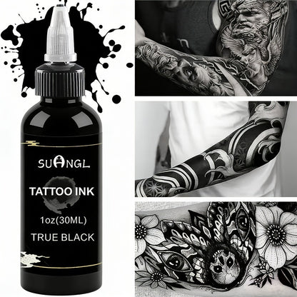 Tattoo Ink Black & White Set 1.01oz — High Brightness Fine Particle Formula, Permanent Body Ink, Needle & Machine Compatible for Professional Studios & Hobbyists