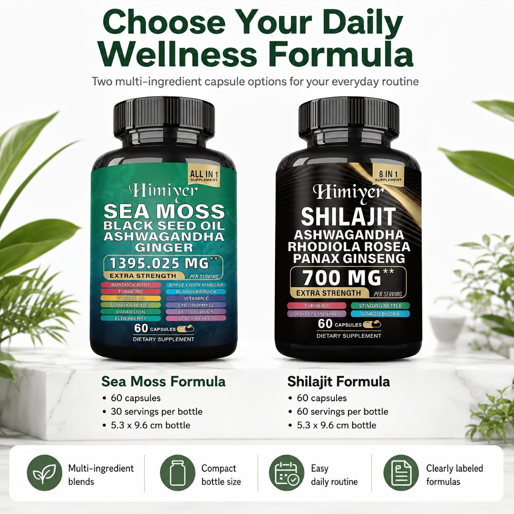 Sea Moss & Shilajit Capsules 12-in-1 Supplement - Bladderwrack Burdock Ashwagandha Black Seed Vitamin C D3 Rhodiola Ginseng Complete Wellness Formula for Energy Immunity Vitality
